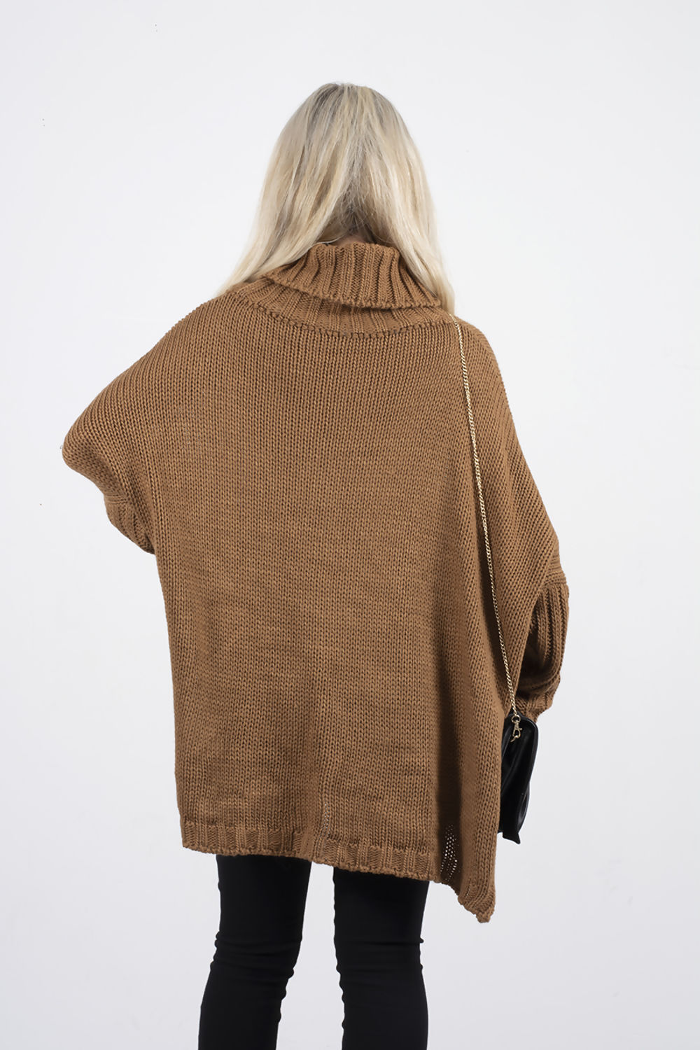 Roll Neck Braid Knit Side Split Oversized Jumper