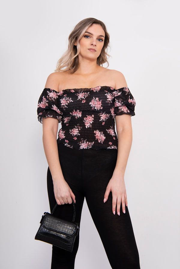 Dusty off Shoulder Floral Crop Top