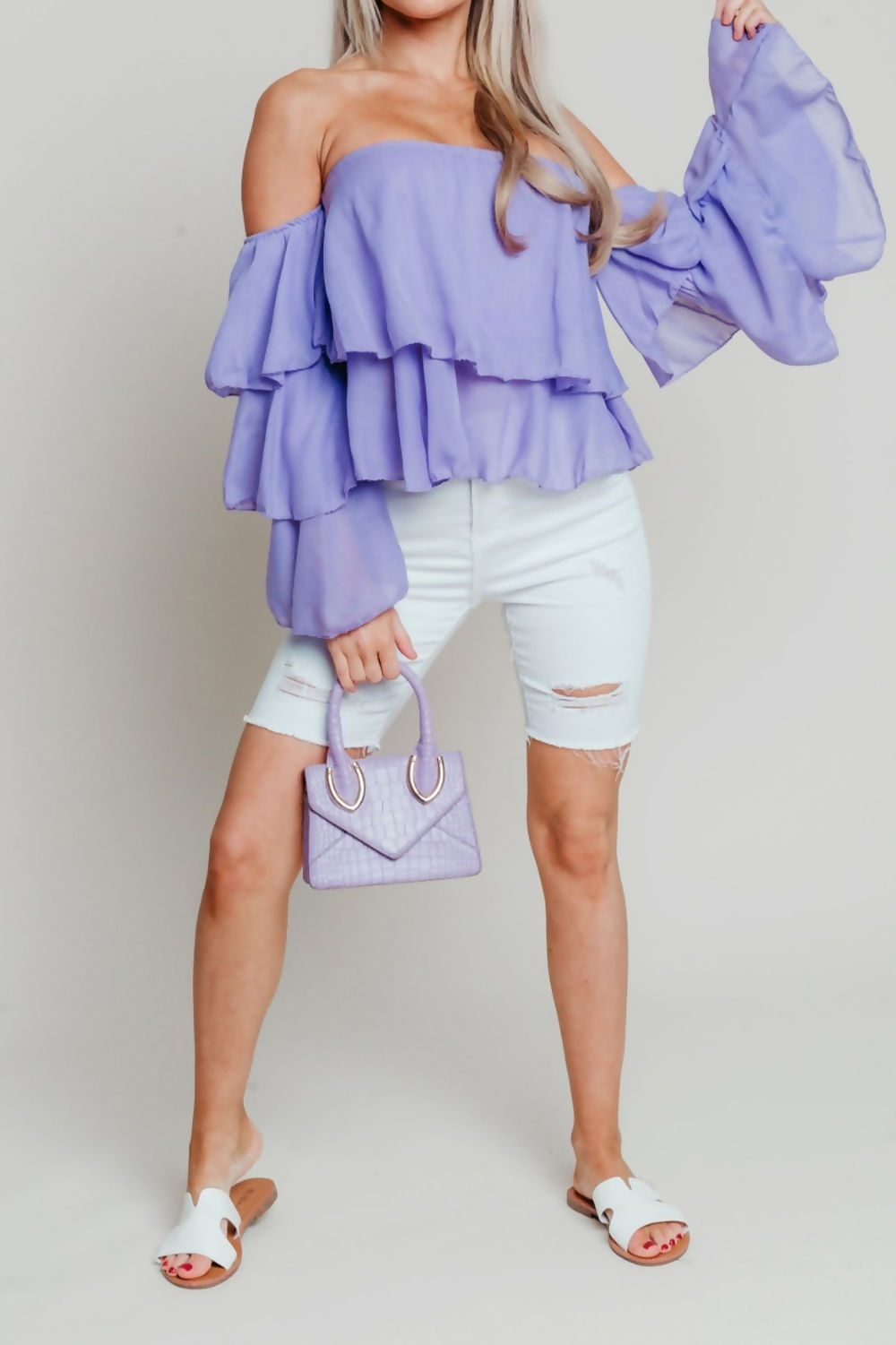 Linen Bardot Tiered Sleeve Crop Top