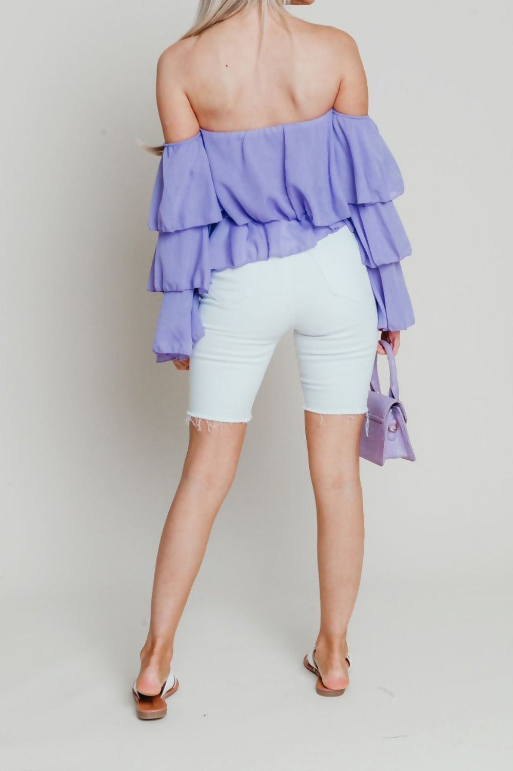 Linen Bardot Tiered Sleeve Crop Top