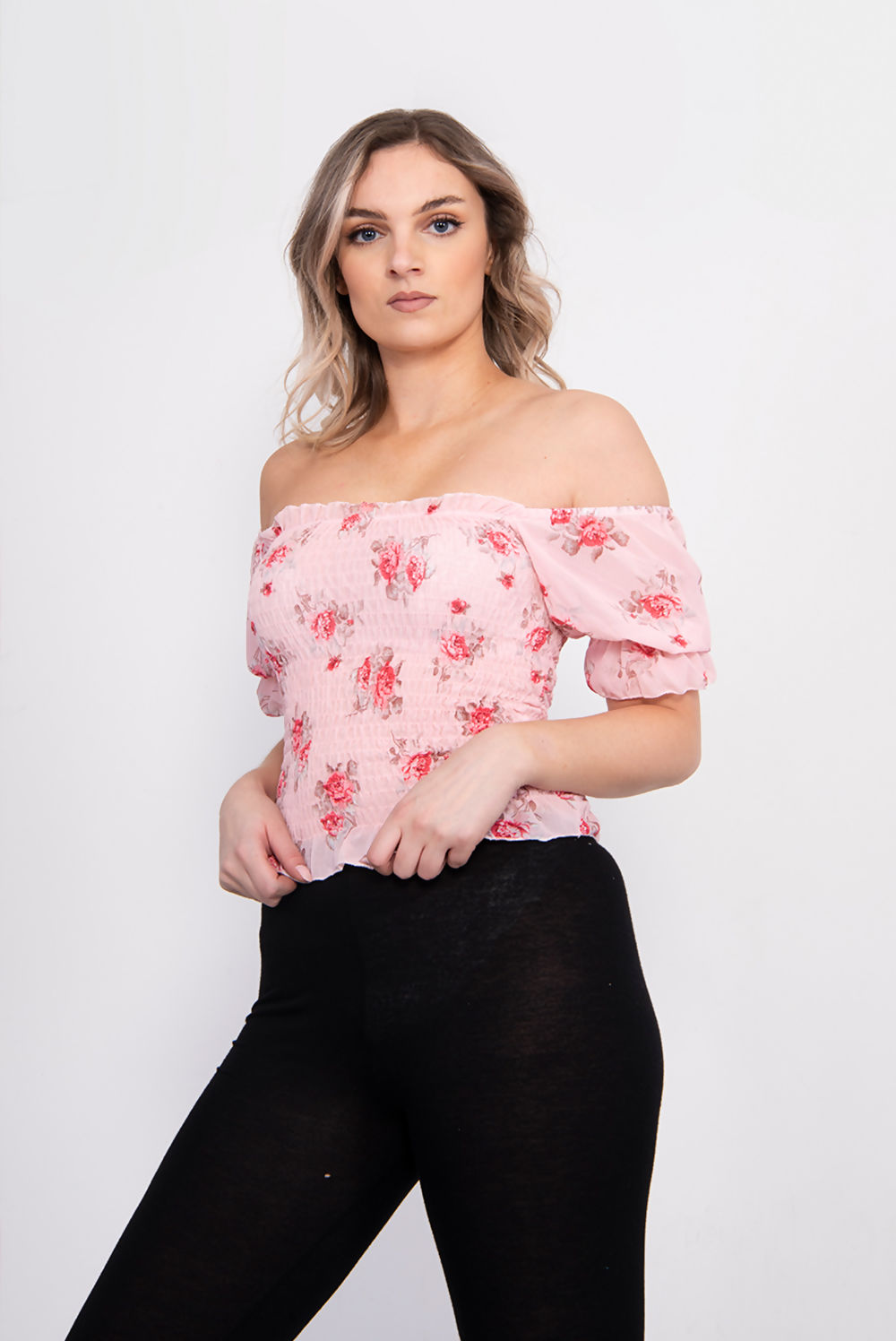 Dusty off Shoulder Floral Crop Top