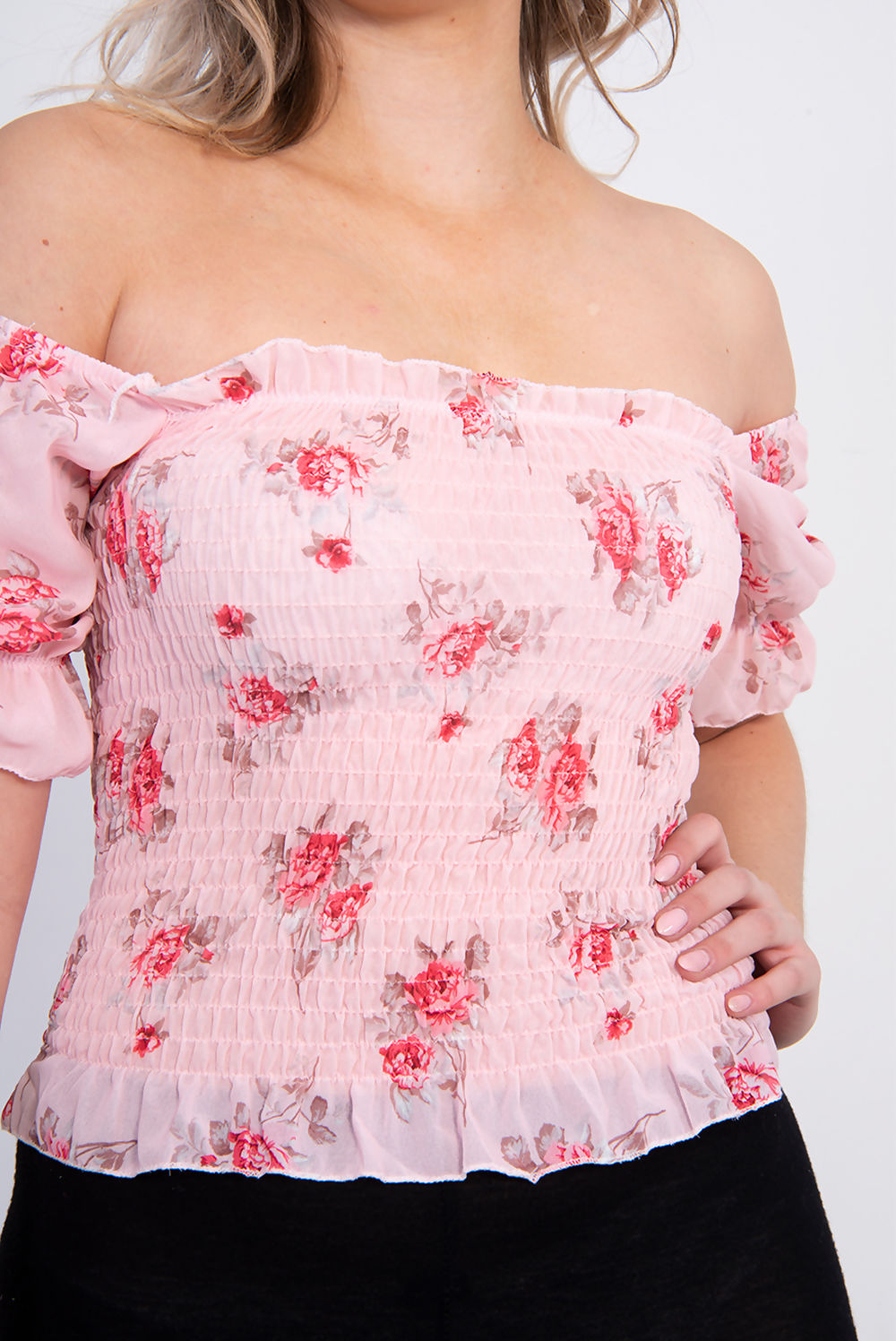 Dusty off Shoulder Floral Crop Top