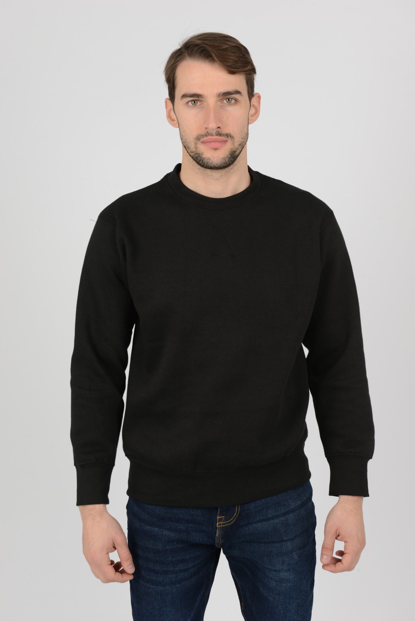 Mens-Plain-Fleece-Sweatshirt-Jersey-Black