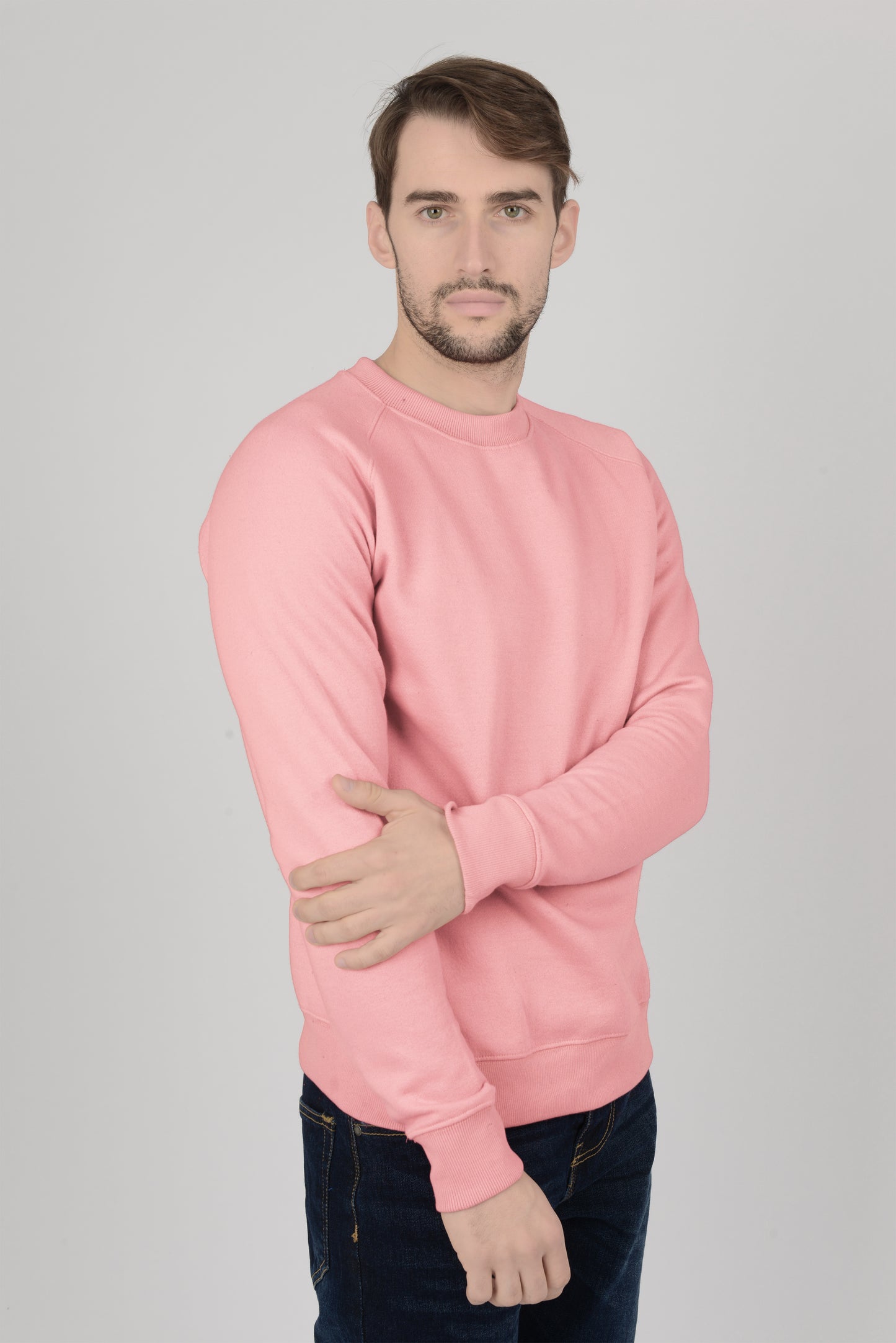 Mens-Plain-Fleece-Sweatshirt-Jumper-Pink