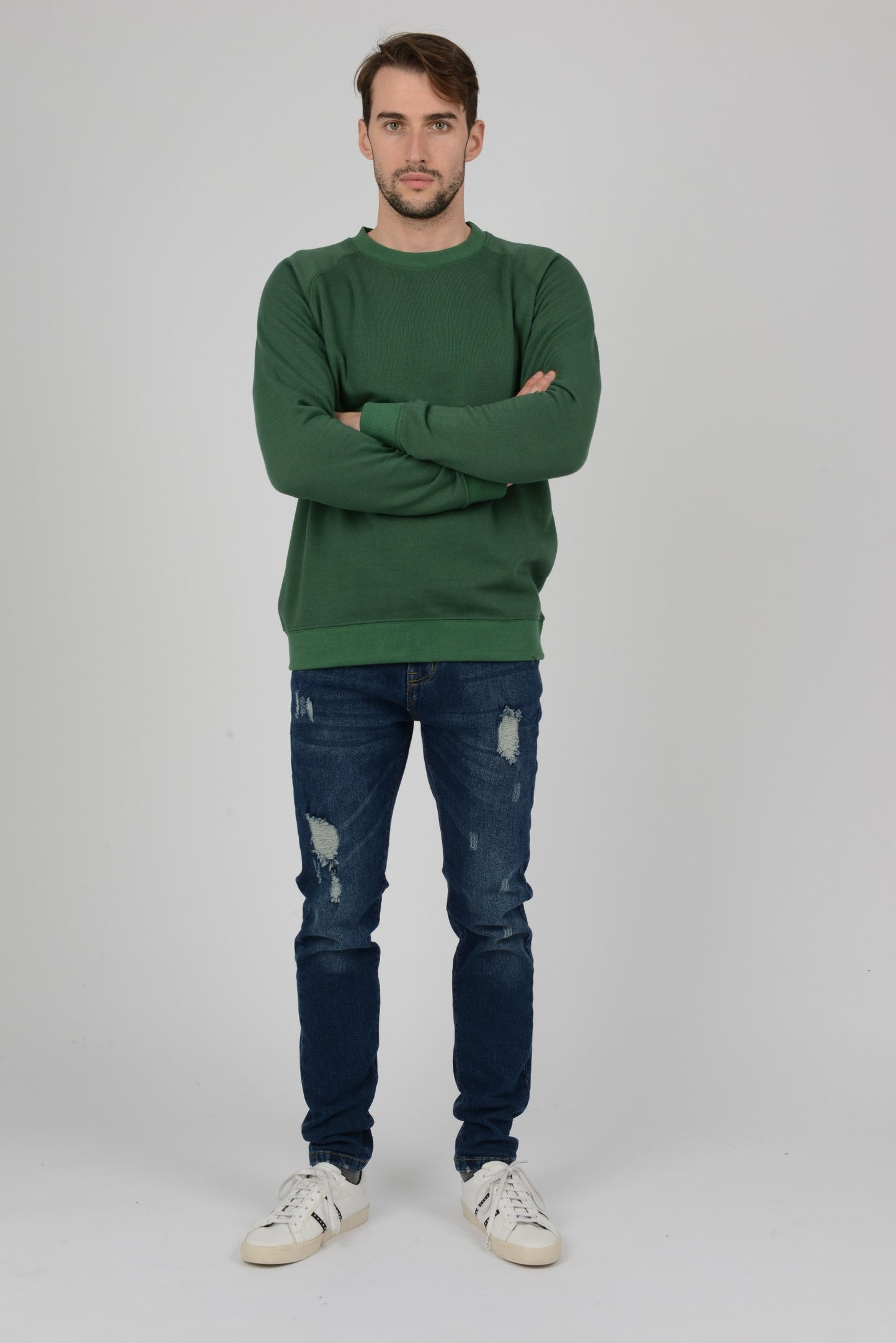 Mens-Raglan-Sweatshirt-Jumper-Bottle-Green