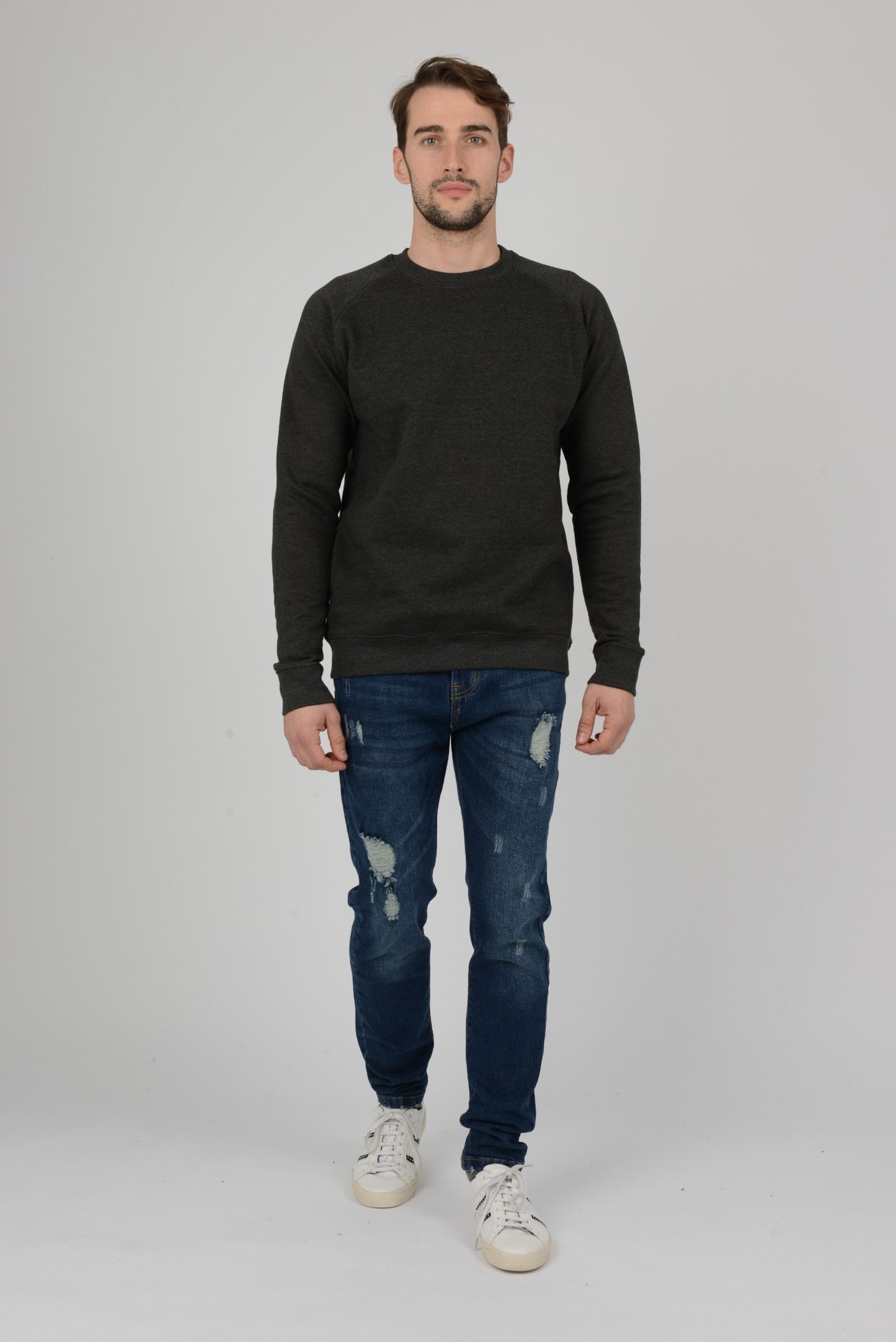 Mens-Raglan-Sweatshirt-Jumper-Dark-Grey