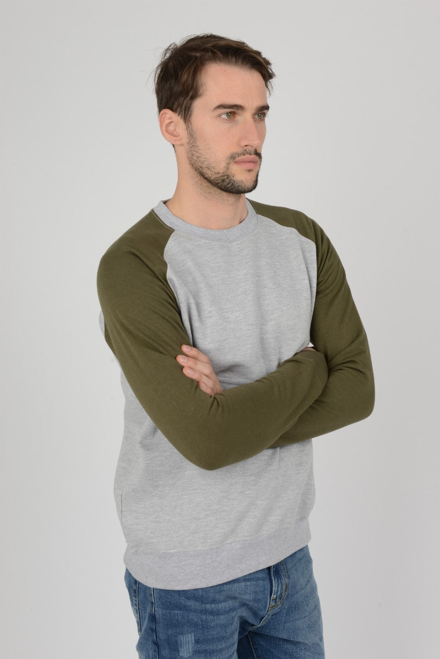 mens two block contrast jumper top pull over sweat sweatshirt