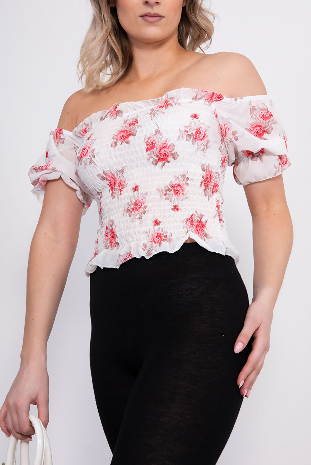 Dusty off Shoulder Floral Crop Top