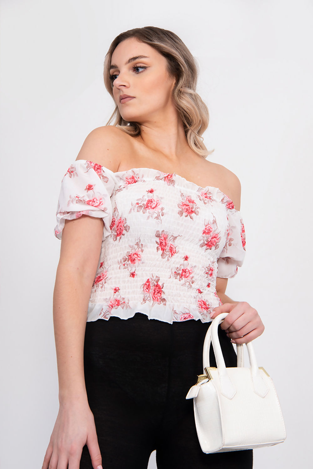 Dusty off Shoulder Floral Crop Top