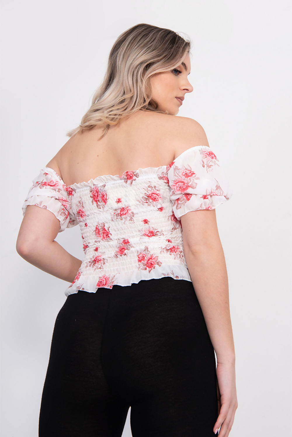 Dusty off Shoulder Floral Crop Top