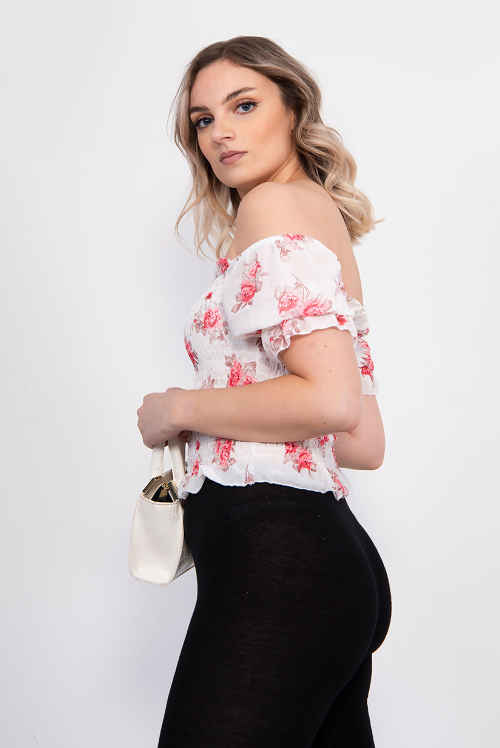Dusty off Shoulder Floral Crop Top