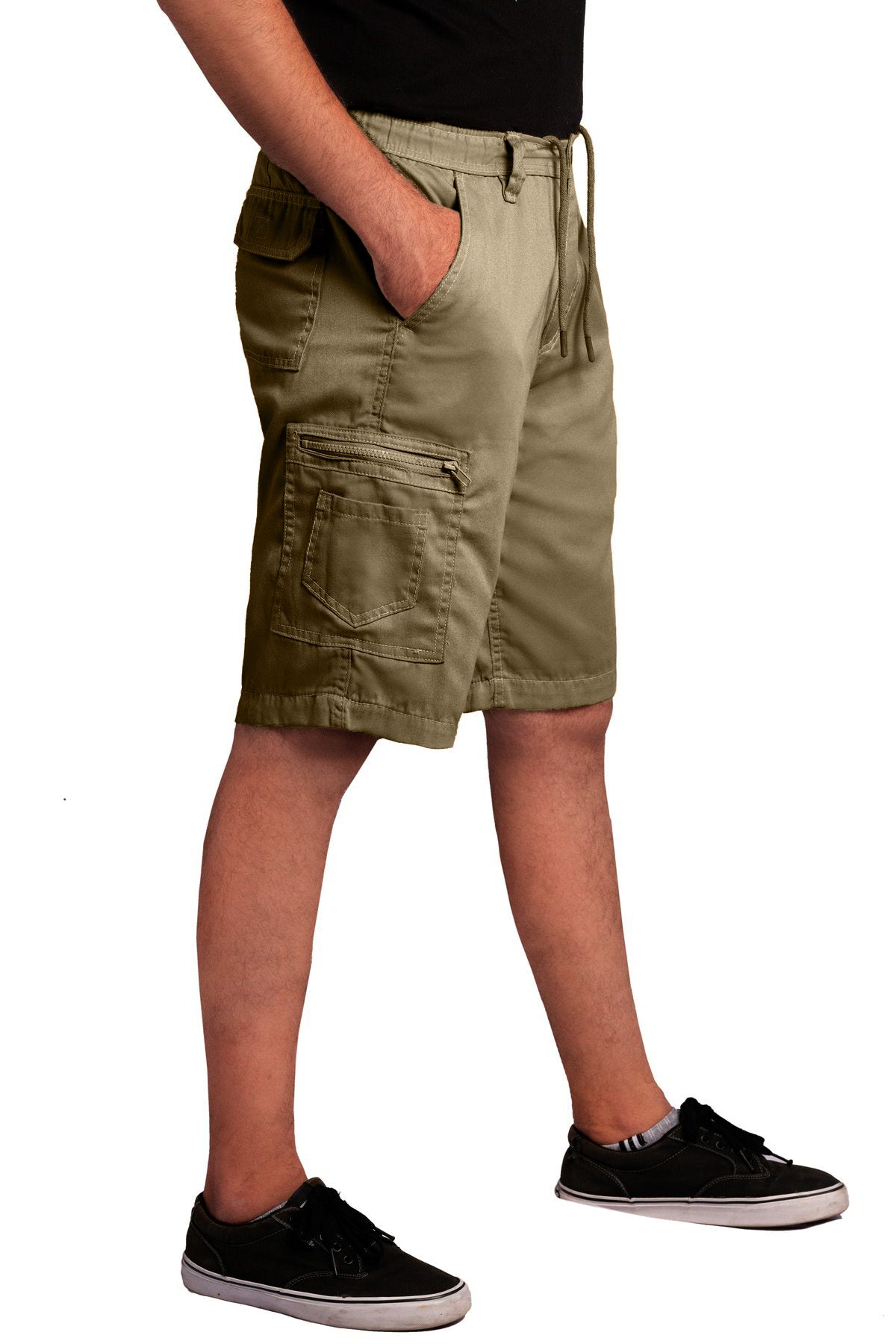 Men Cargo Combat Patch Pocket Green Shorts