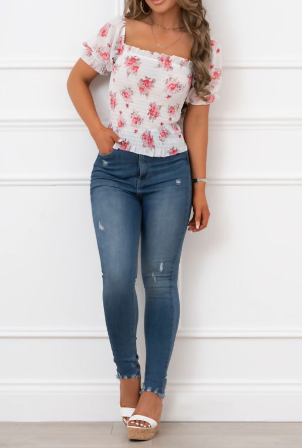 Dusty off Shoulder Floral Crop Top