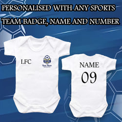 Personalised Front & Back Football Badge Bodysuit - With Name, Initials and Number - Baby Vest - Personalised - Add Personalisation