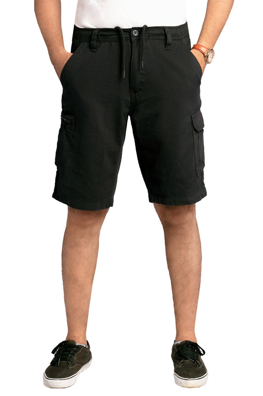 Men Cargo Combat Patch Pocket Black Shorts