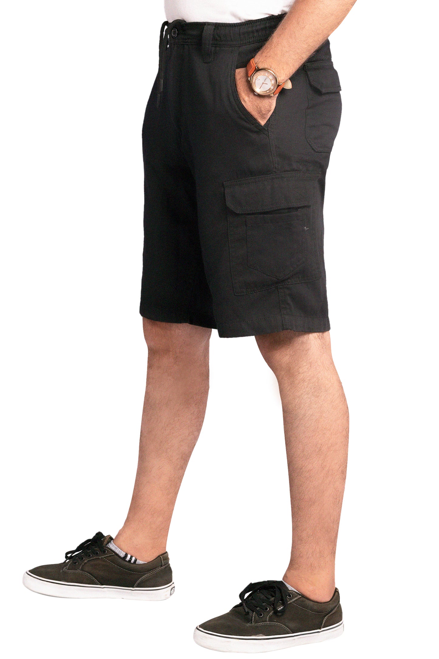 Men Cargo Combat Patch Pocket Black Shorts