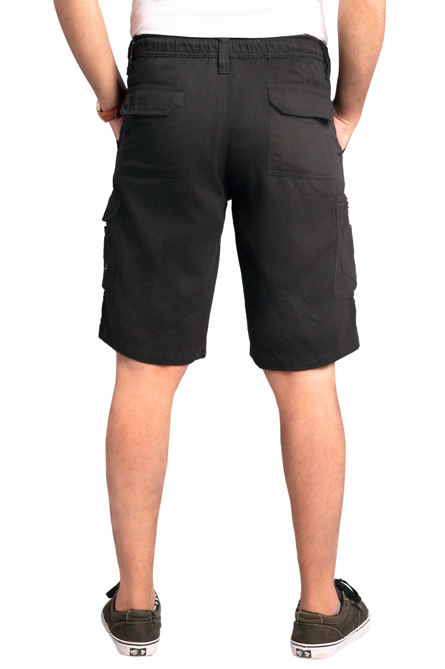 Men Cargo Combat Patch Pocket Black Shorts