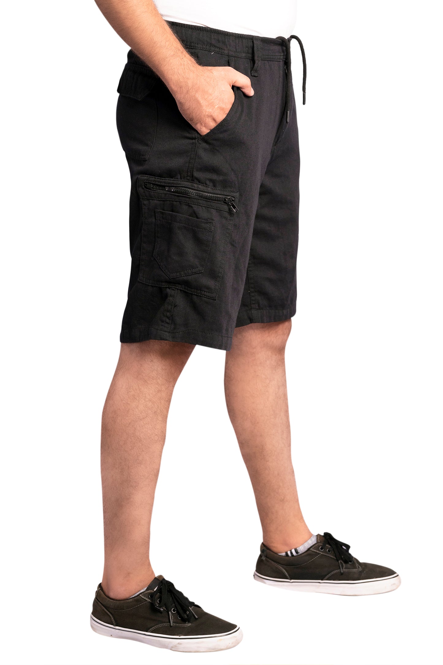 Men Cargo Combat Patch Pocket Black Shorts