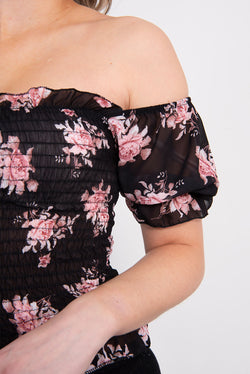 Dusty off Shoulder Floral Crop Top
