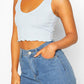 Rose Lettuce Hem V Neck Crop Top