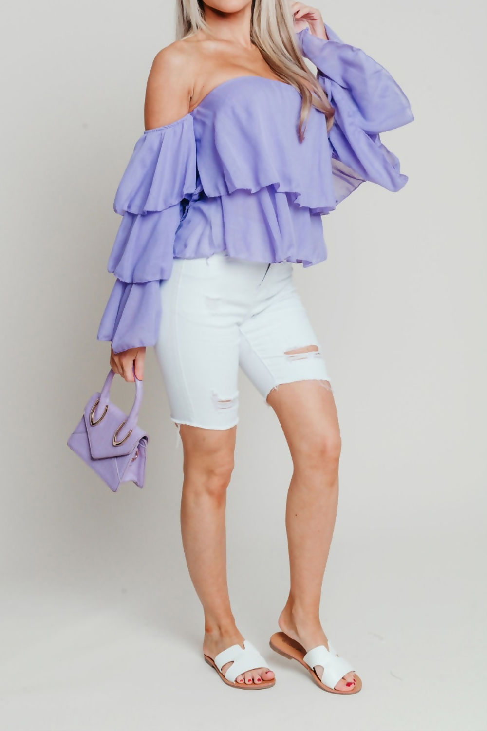 Linen Bardot Tiered Sleeve Crop Top