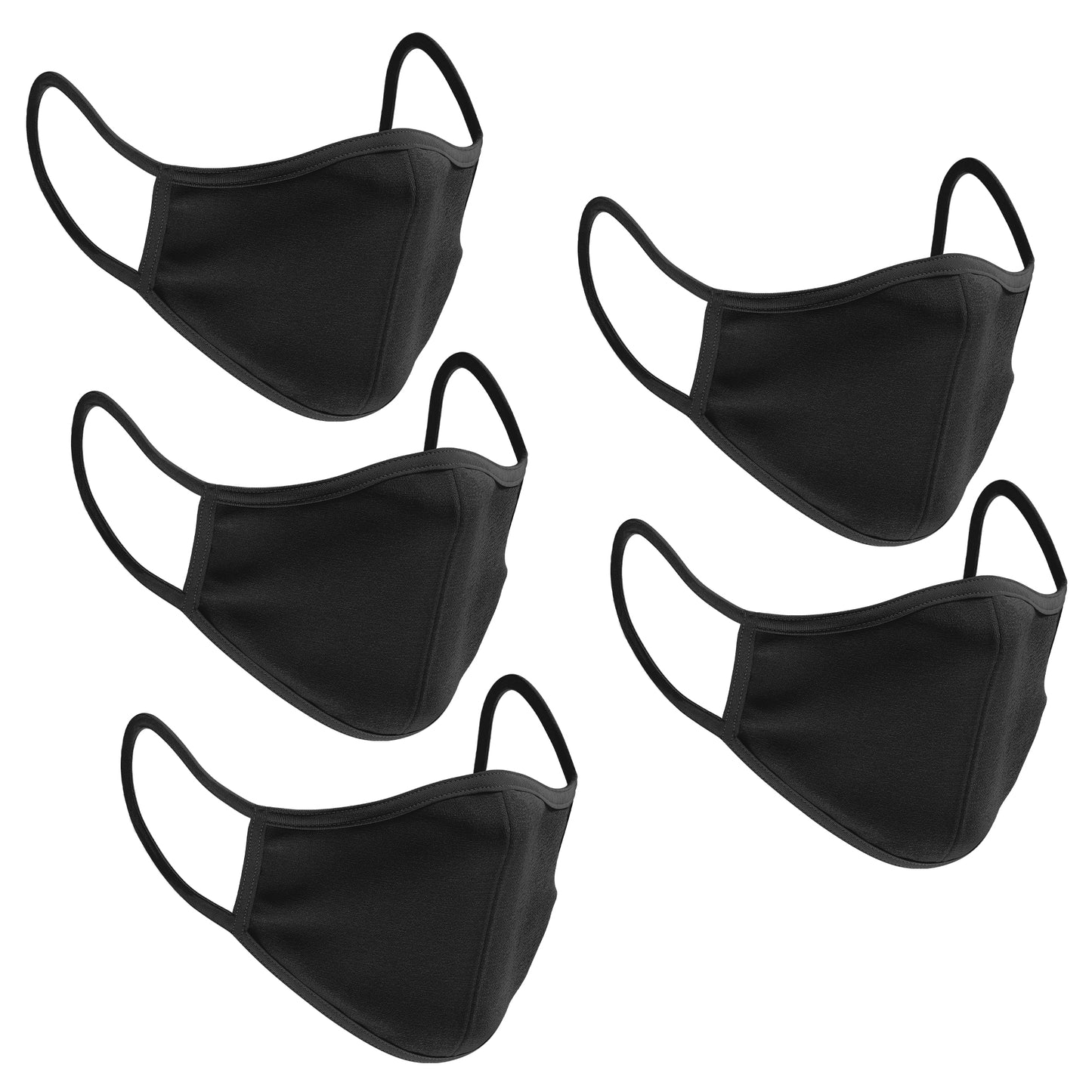 Pack of 5 - Black Double Layer Fabric Cotton Reusable Face Mask