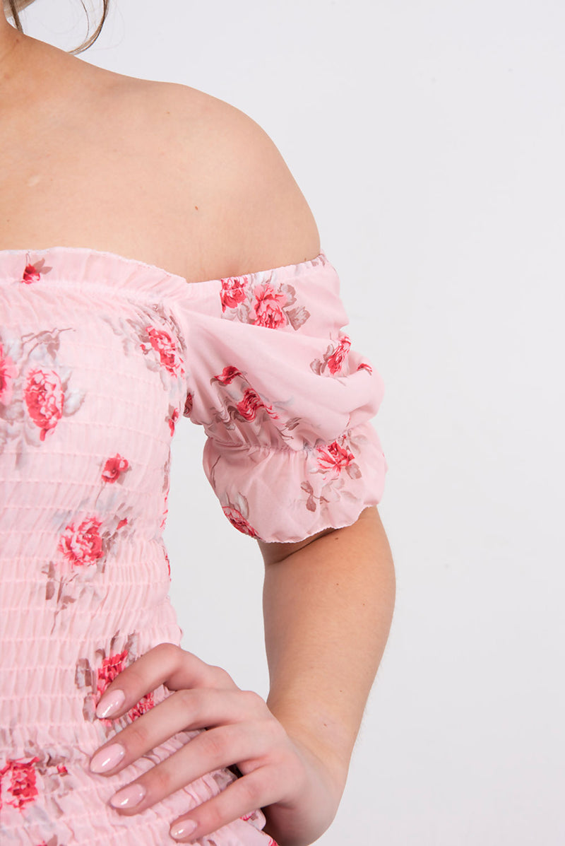 Dusty off Shoulder Floral Crop Top