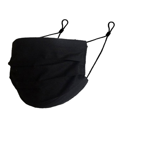Cotton Pleated Mask Adjustable Earloops- Black Mask