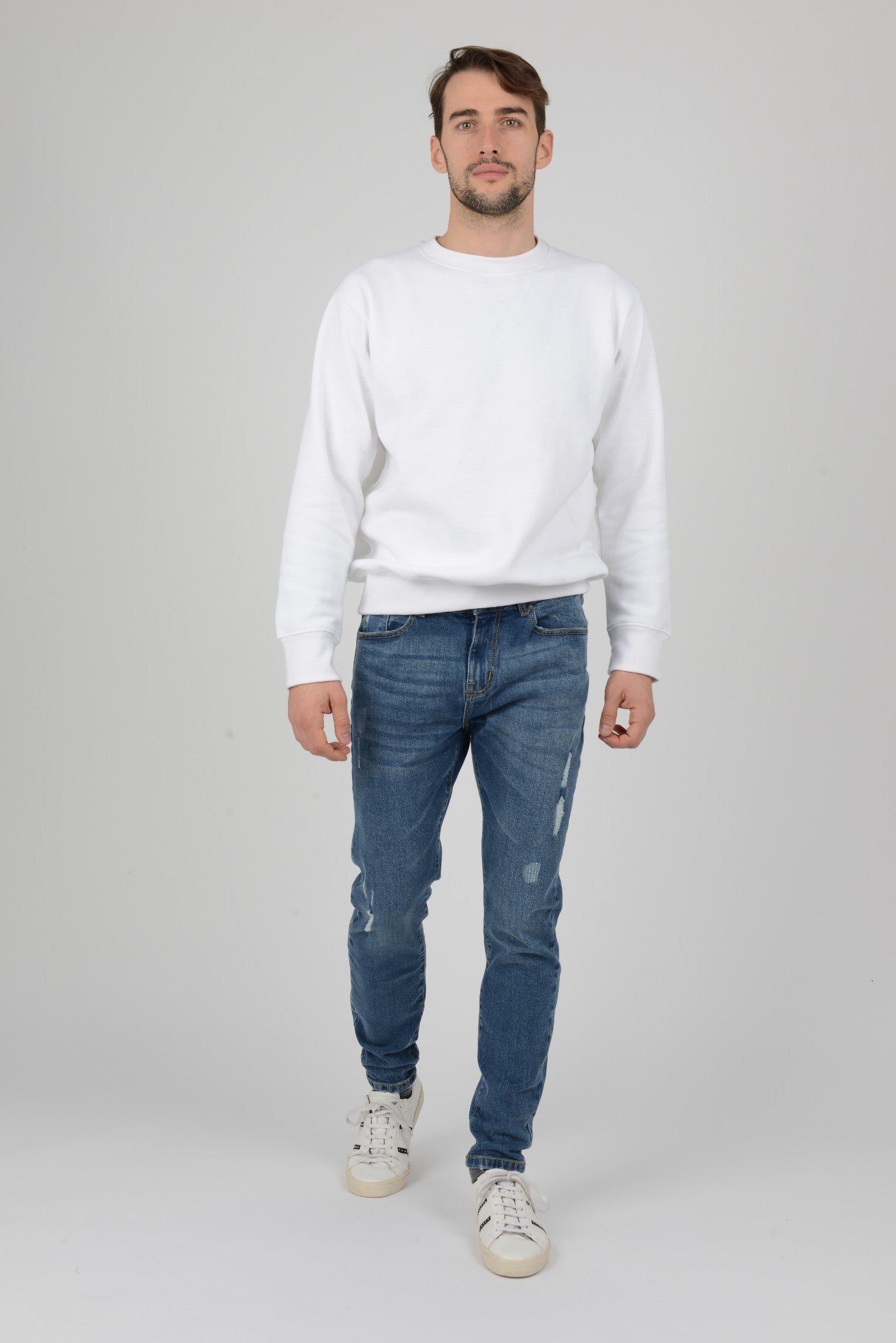 Mens-Plain-Fleece-Sweatshirt-Jersey-White