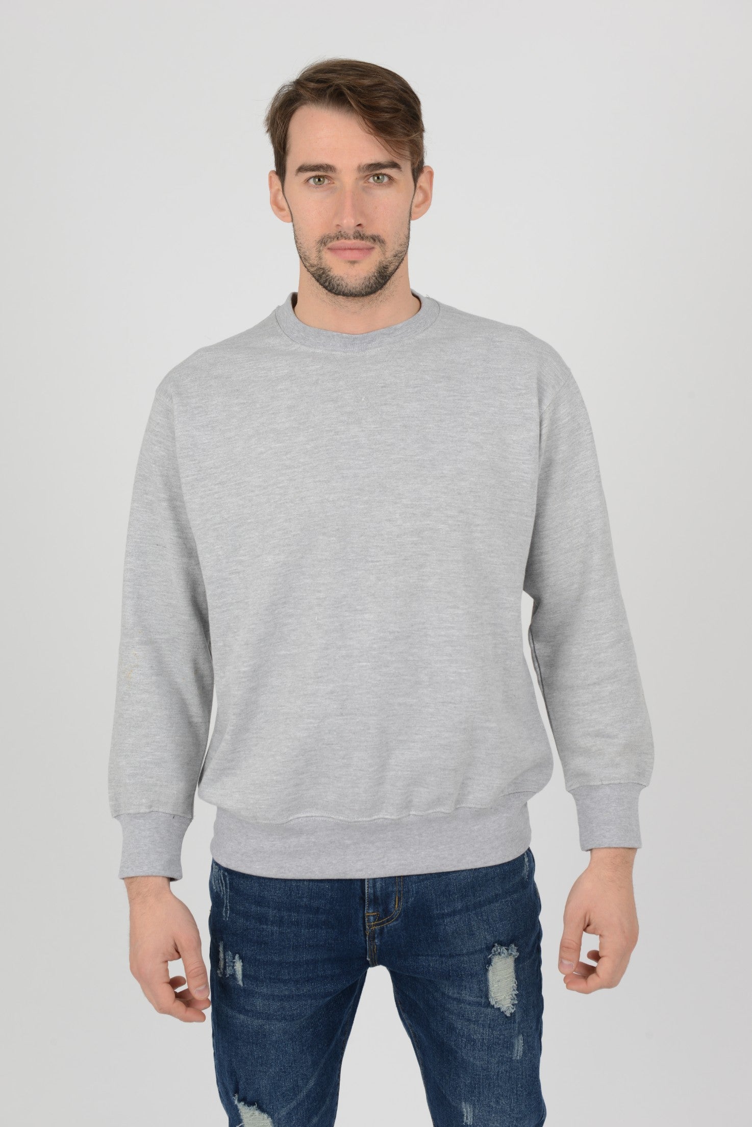 Mens-Plain-Fleece-Sweatshirt-Sweater-Light-Grey