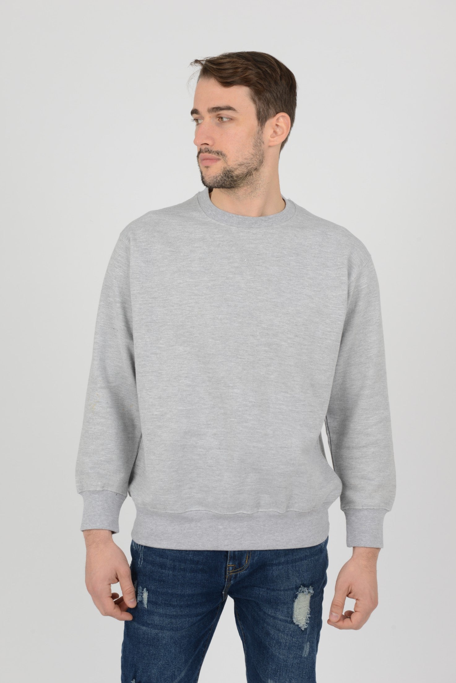 Mens-Plain-Fleece-Sweatshirt-Casual-Light-Grey