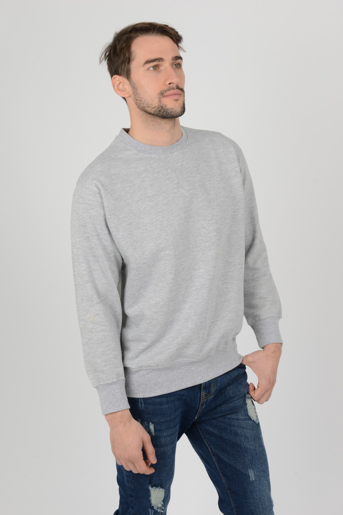 Mens-Plain-Fleece-Sweatshirt-Workwear-Light-Grey