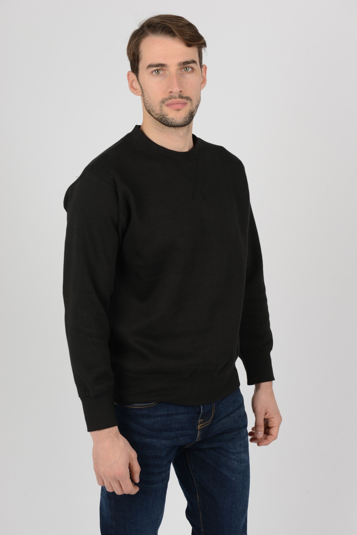 Mens-Plain-Fleece-Sweatshirt-Sweater-Black