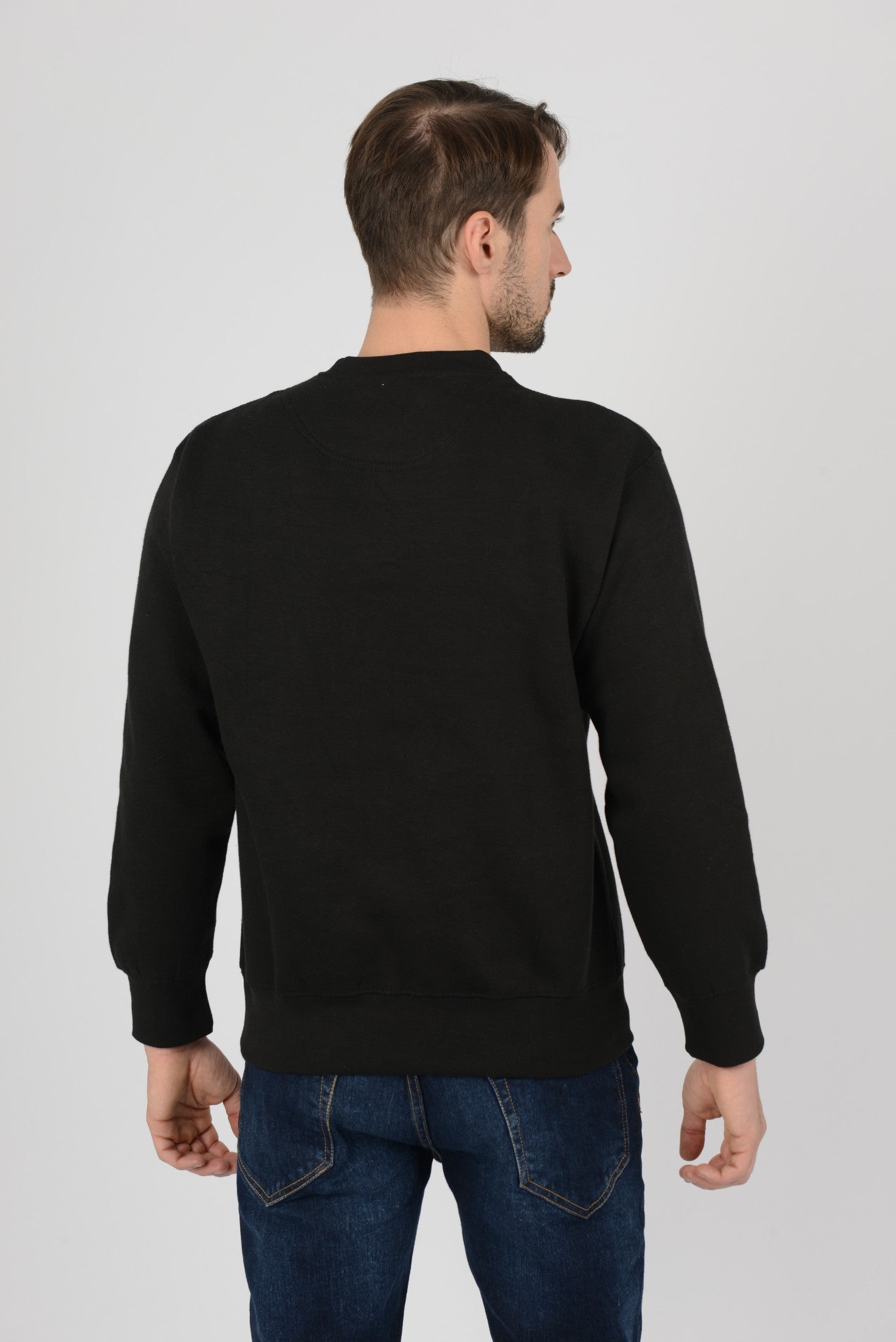 Mens-Plain-Fleece-Sweatshirt-Casual-Black