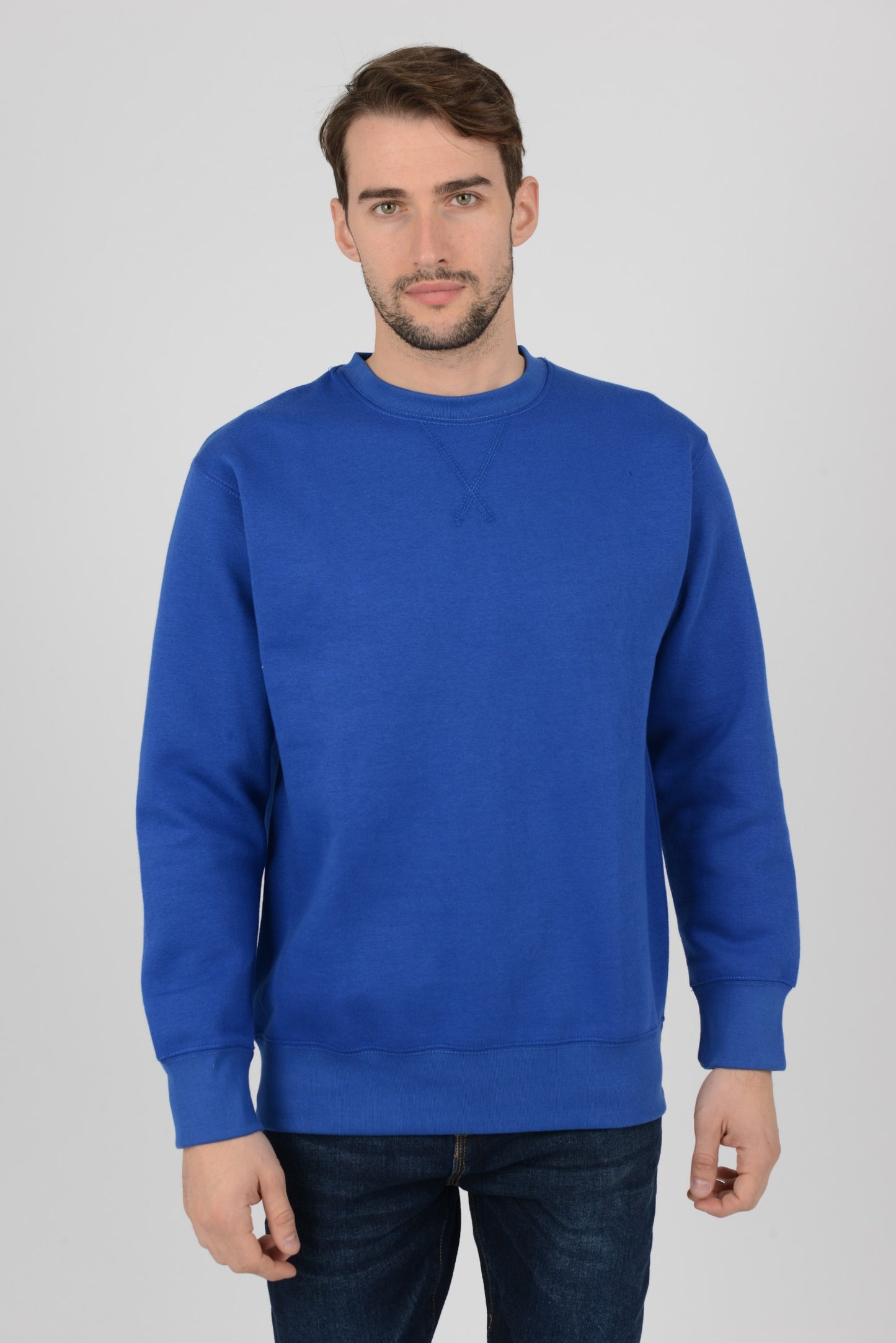 Mens-Plain-Fleece-Sweatshirt-Jersey-Royal-Blue