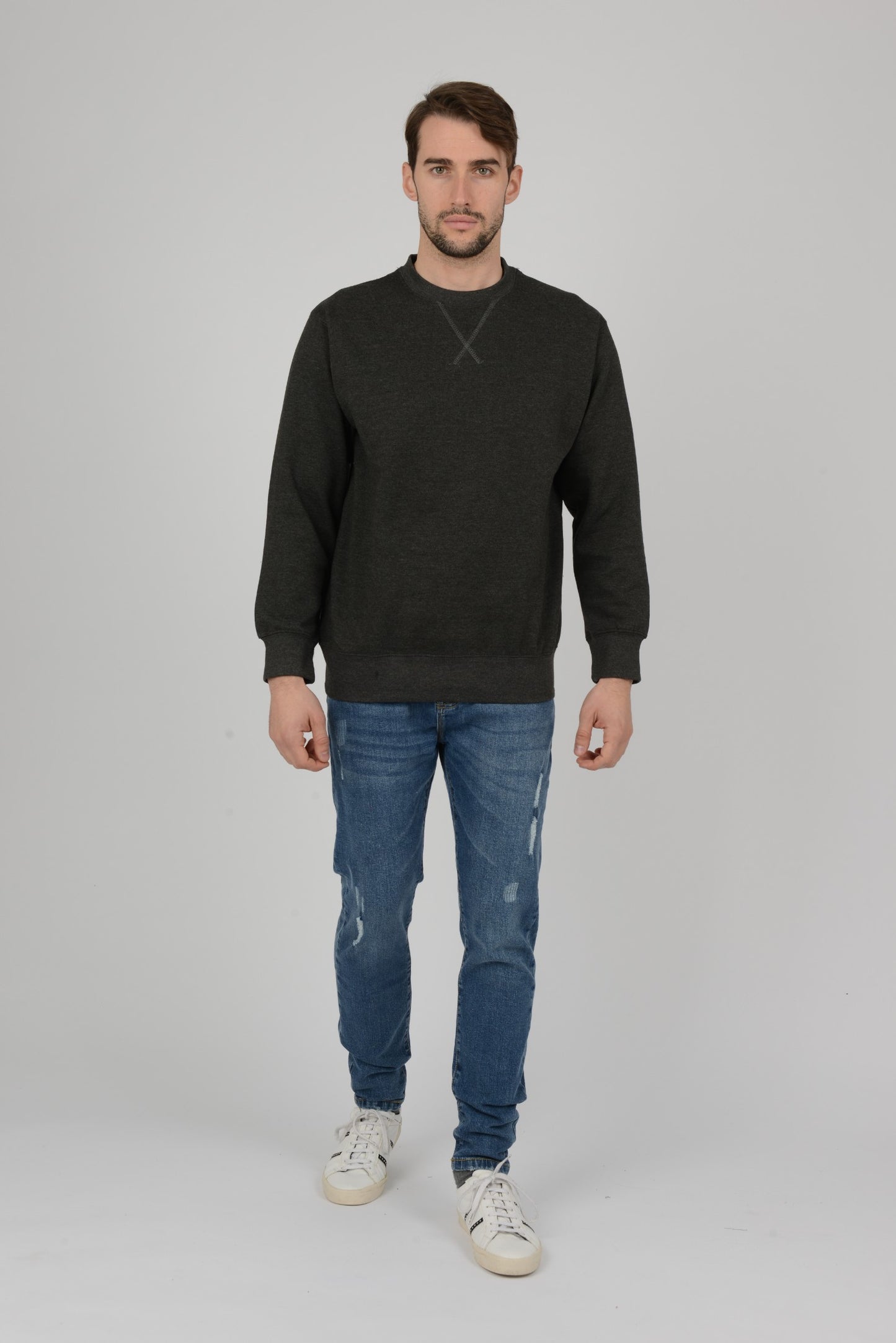 Mens-Plain-Fleece-Sweatshirt-Jumper-Dark-Grey
