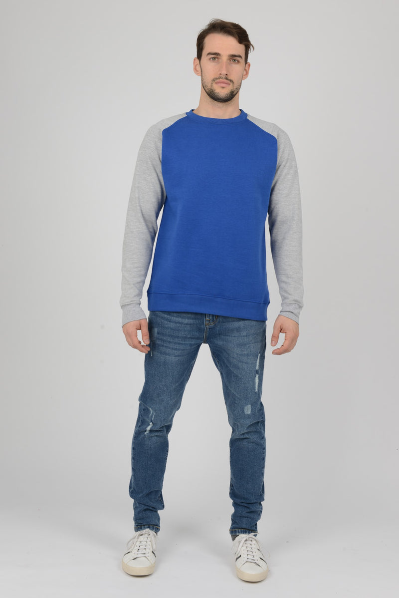 mens royal blue and light grey sweatshirt top jumper