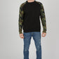 Mens Camouflage Camo Block Raglan Black Sweatshirt Top