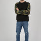 Mens Camouflage Camo Block Raglan Black Sweatshirt Top