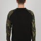 Mens Camouflage Camo Block Raglan Black Sweatshirt Top