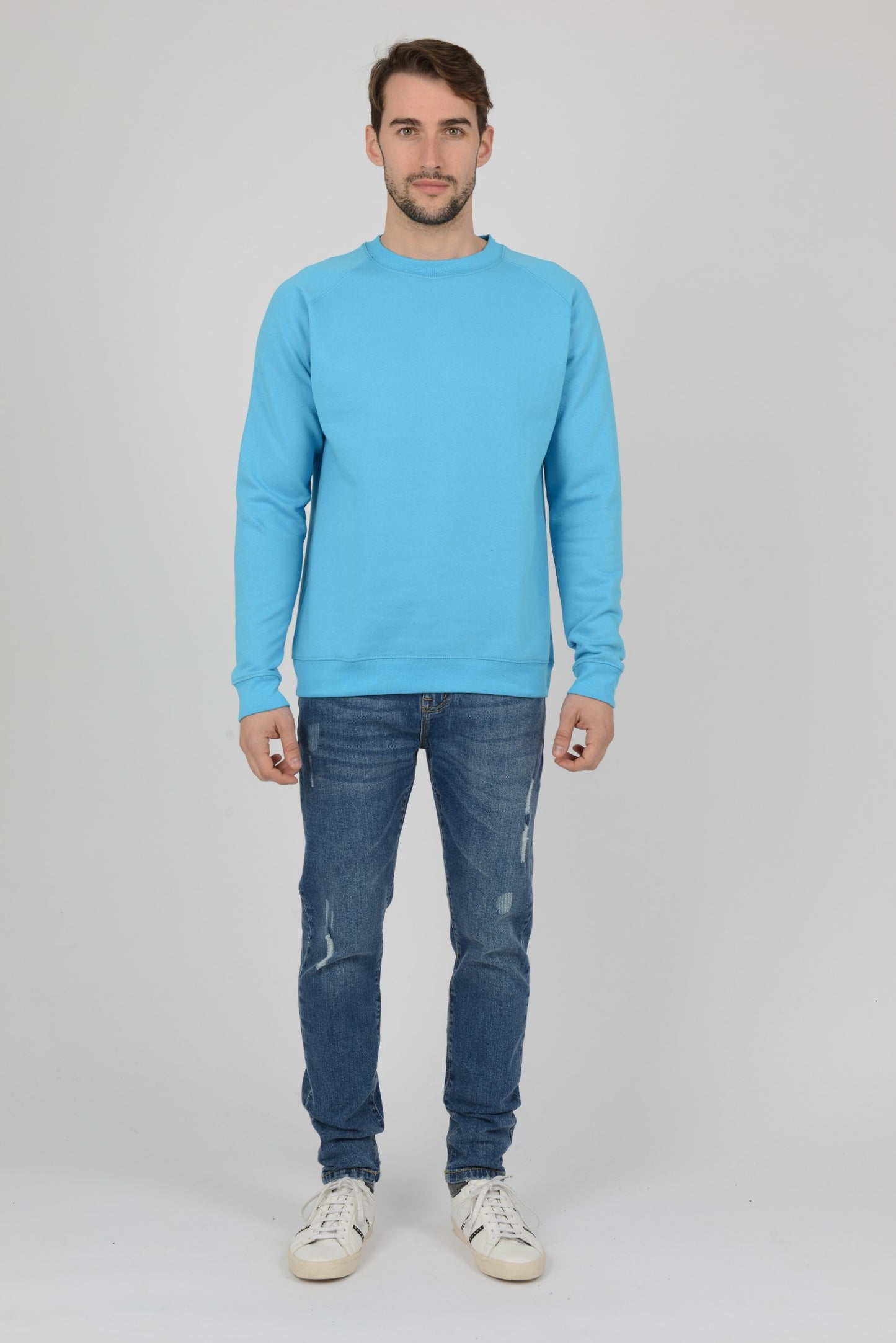 Mens-Raglan-Sweatshirt-Jersey-Azure-Blue