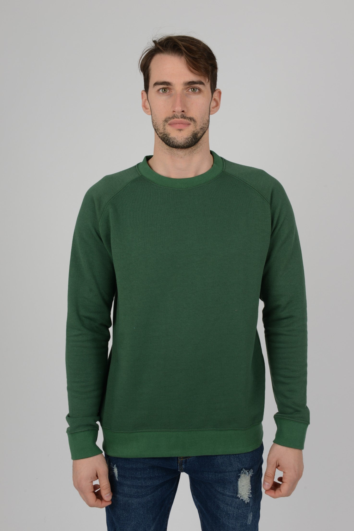 Mens-Raglan-Sweatshirt-Sweater-Bottle-Green