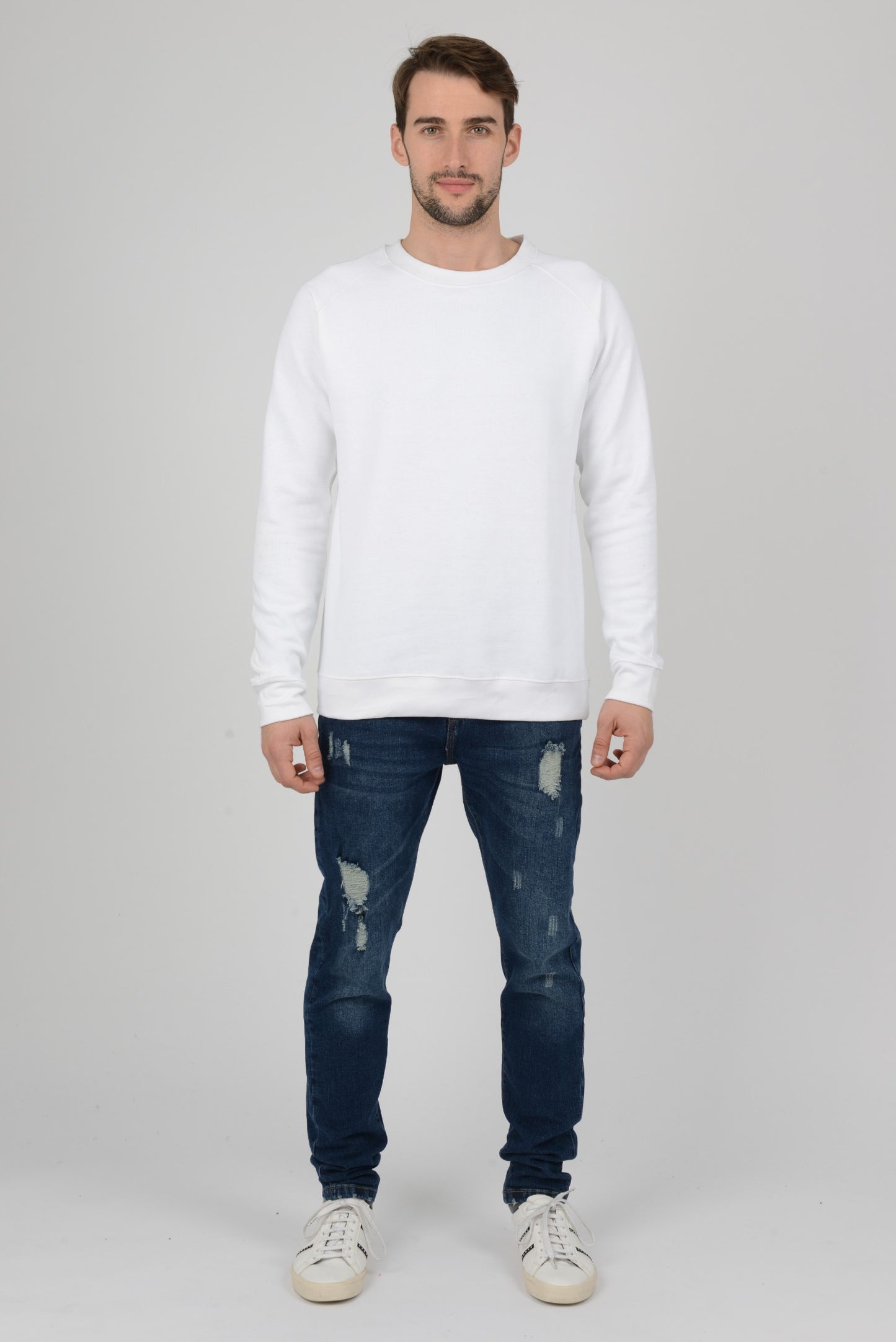 Mens-Raglan-Sweatshirt-Jumper-White