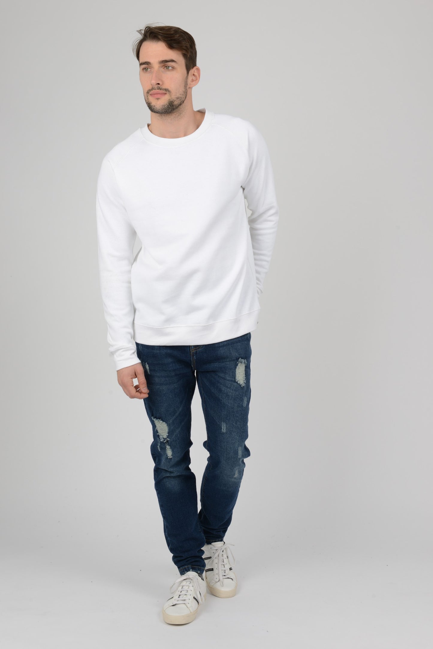 Mens-Raglan-Sweatshirt-Sweater-White