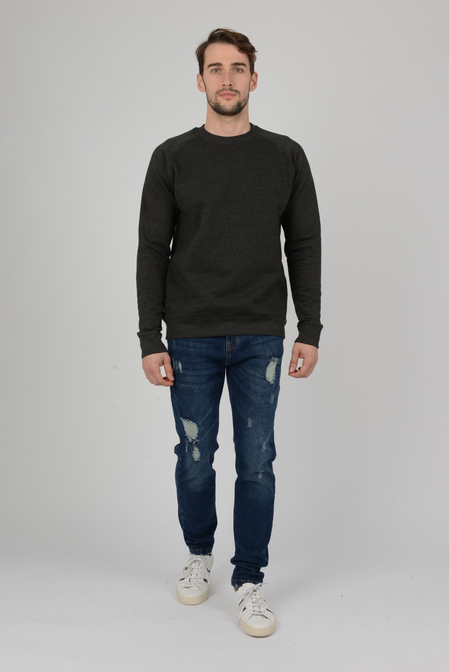 Mens-Raglan-Sweatshirt-Jumper-Dark-Grey