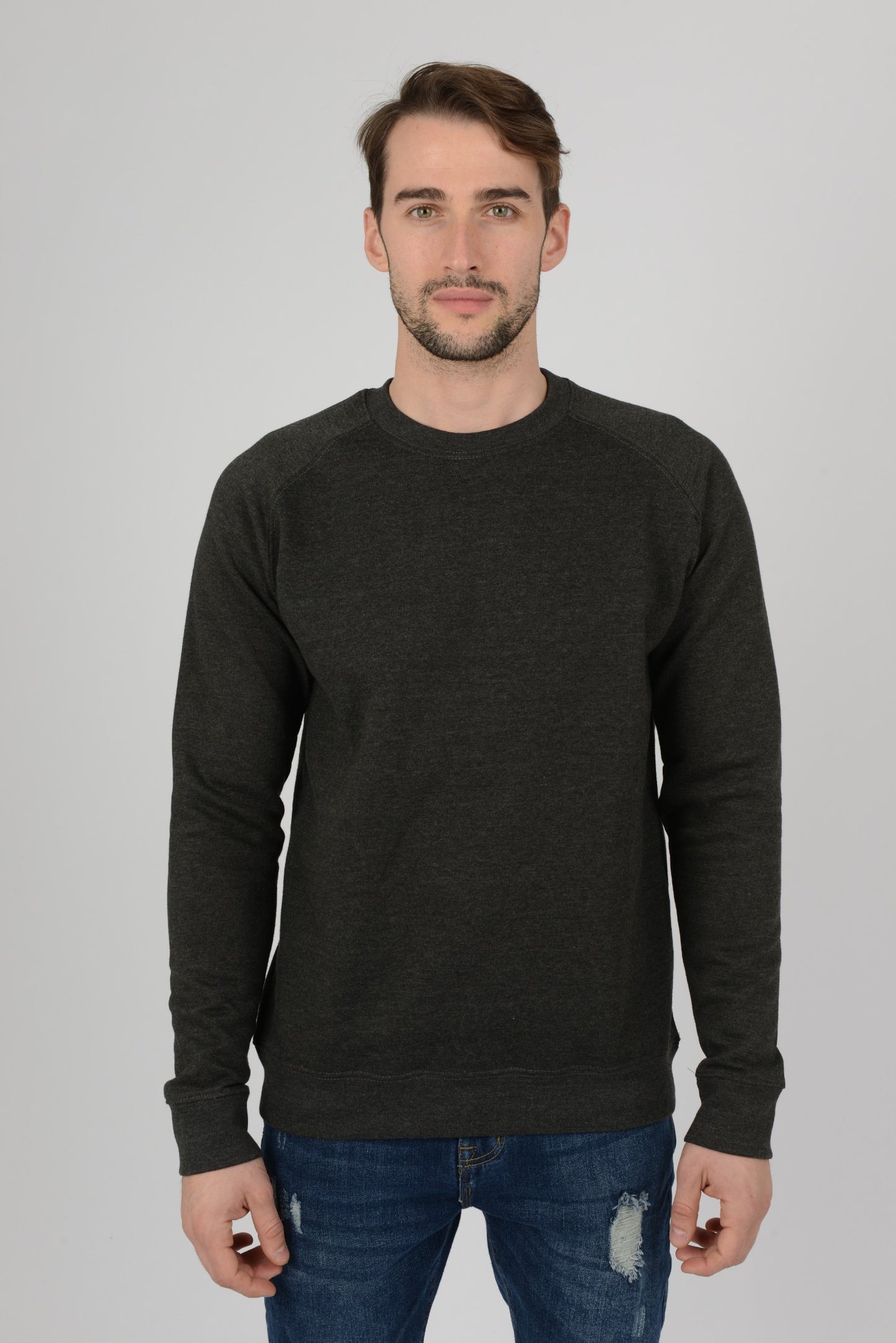 Mens-Raglan-Sweatshirt-Jersey-Dark-Grey