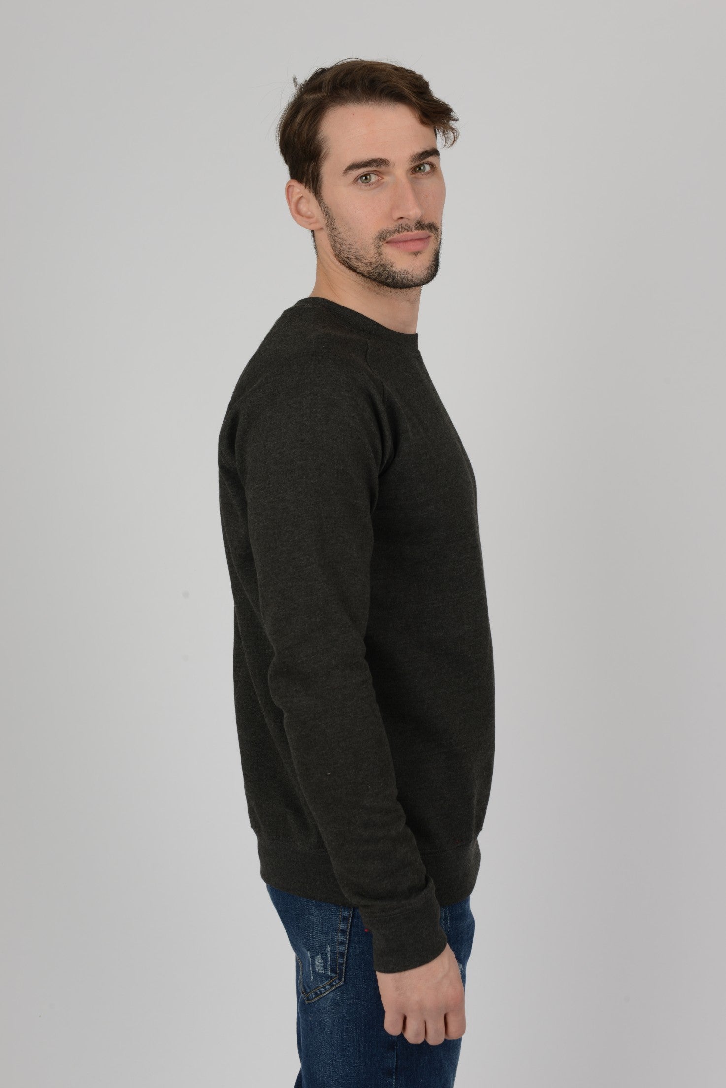 Mens-Raglan-Sweatshirt-Casual-Dark-Grey