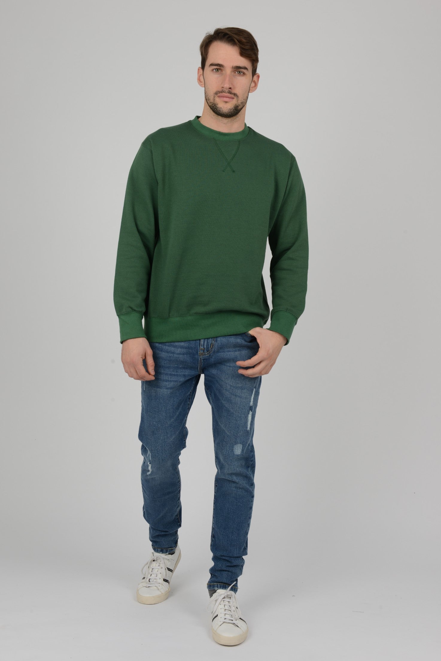 Mens-Plain-Fleece-Sweatshirt-Jumper-Bottle-Green