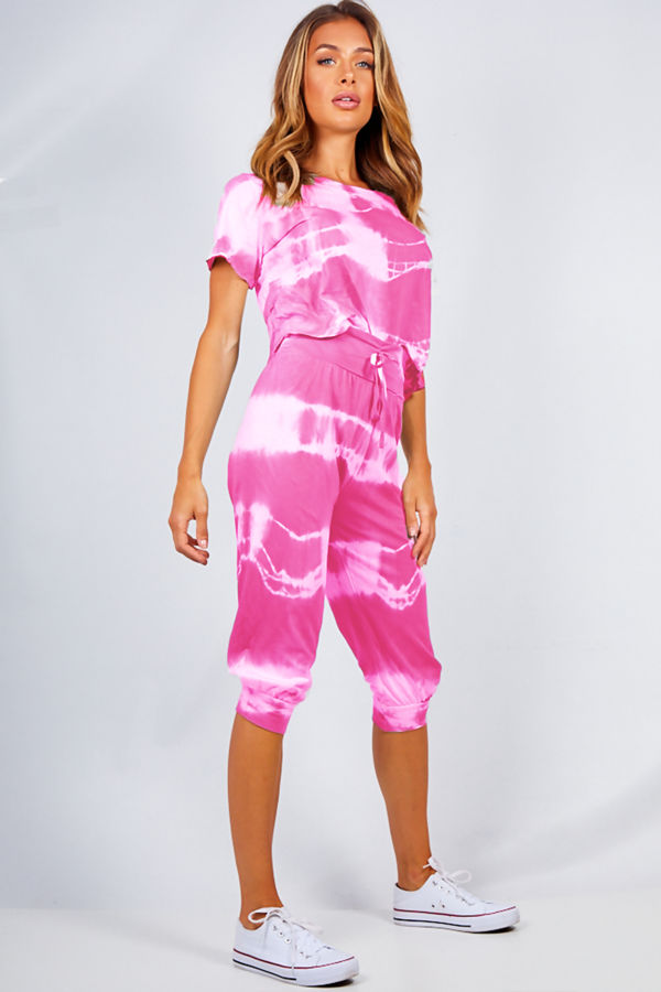Tie Dye Crop Top And Harem Cap Set