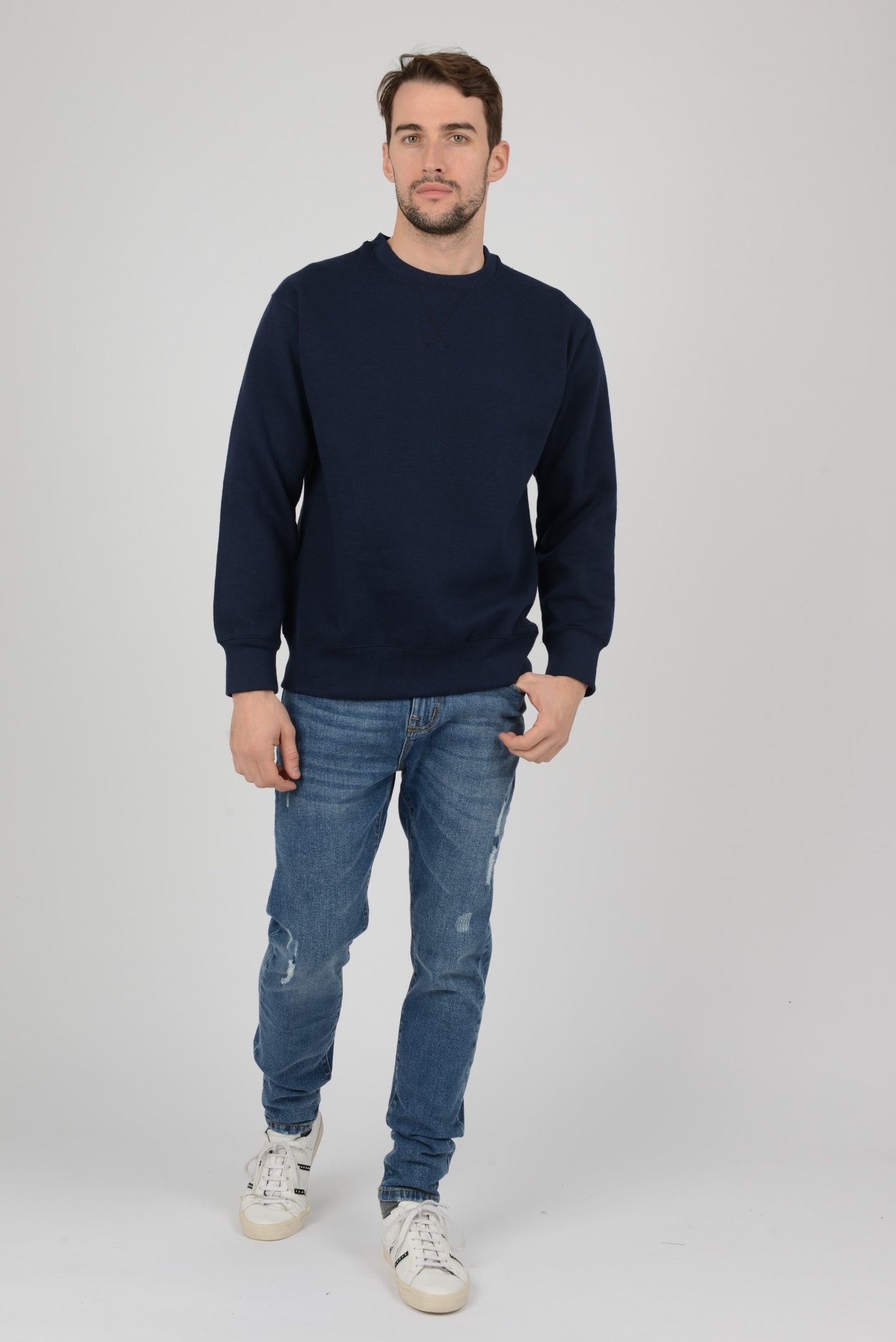 Mens-Plain-Fleece-Sweatshirt-Jersey-Indigo-Blue
